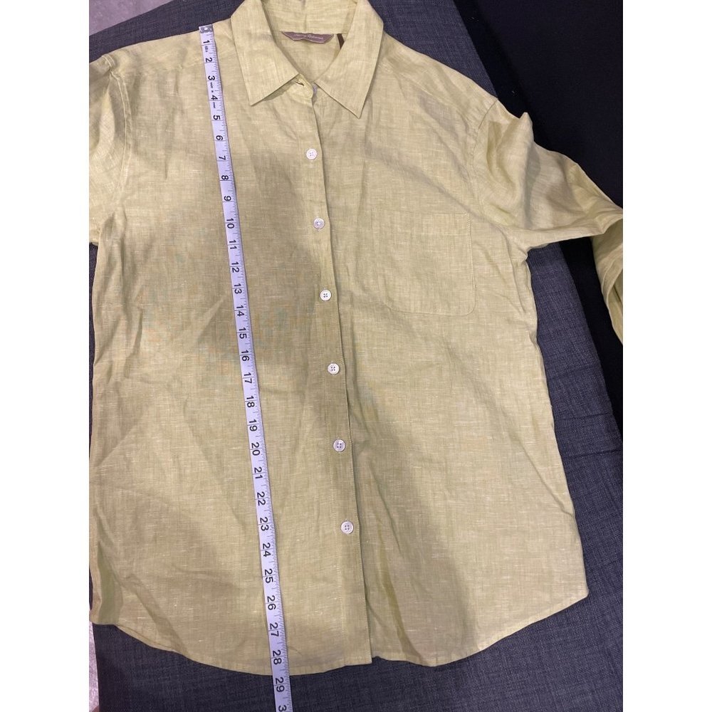 Tommy Bahama Bright Green Linen Long Sleeve Button Down Blouse - Picture 9 of 10